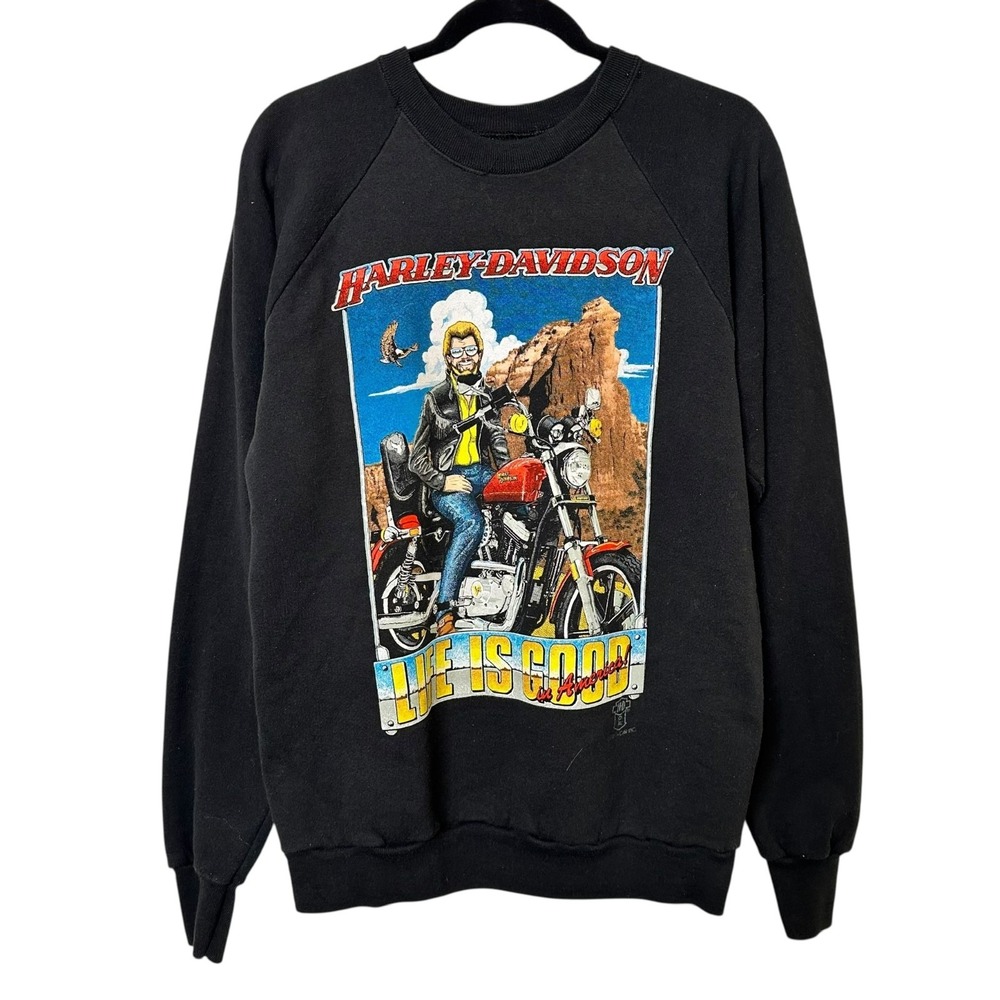 Vintage Harley Davidson Motorcycles Crewneck Sweatshirt 80s LIFE IS GOOD